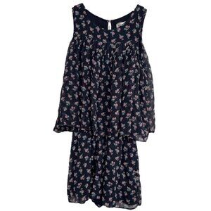 ABERCROMBIE KIDS Floral Romper Girl's 11/12 Navy w/Pink Green Keyhole Sleeveless